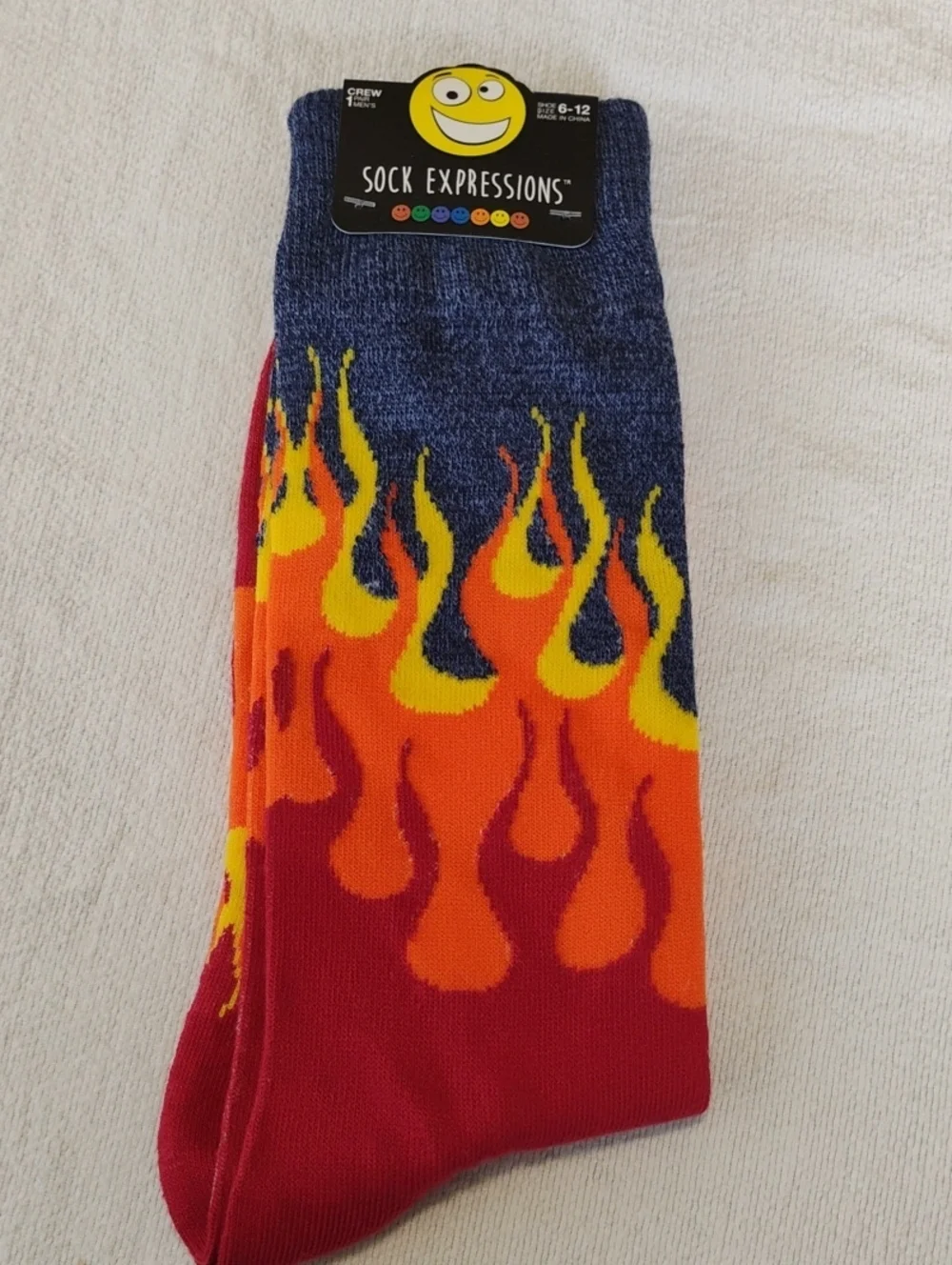 Expressions Men’s Flame Crew Socks - Red/Orange/Yellow Shoe Sz 6-12